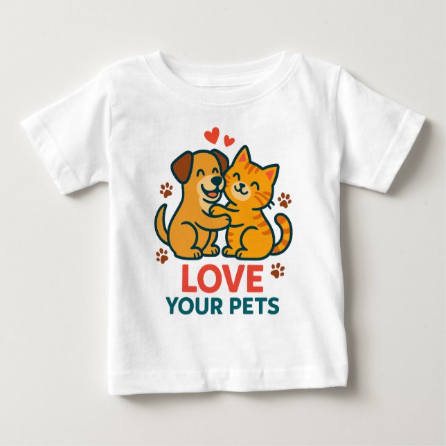 Cute Dog and Cat T-Shirt – Love Your Pets Graphic  (Front)