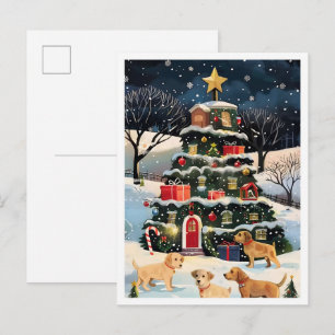 Cute Dog and Christmas Tree Postcard