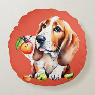 Cute dog and fruits round cushion