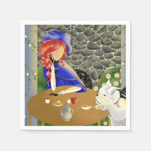 Cute Dog and Lady in cafe at sunset Napkin