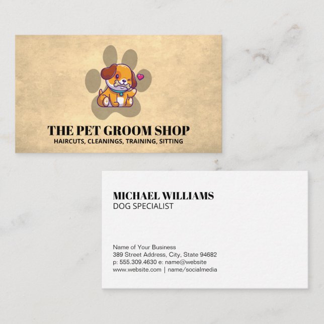 Cute Dog and Paw Logo Business Card (Front/Back)