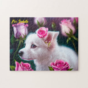 Cute Dog And Rose Collection Jigsaw Puzzle
