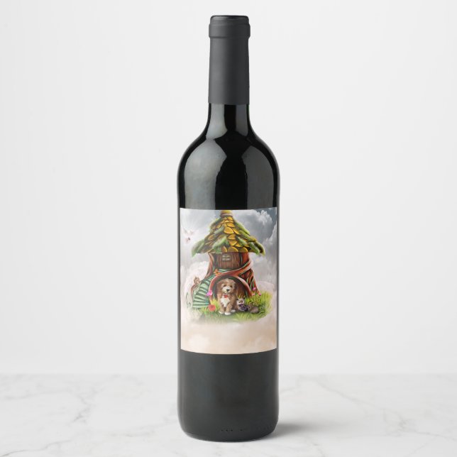 Cute dog and wonderful owl wine label (Front)