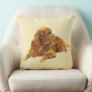 Cute Dog Art Golden Retriever Watercolor Cushion