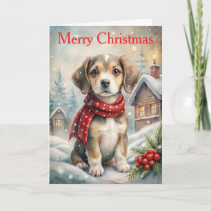 Cute Dog at Christmas Holiday Card