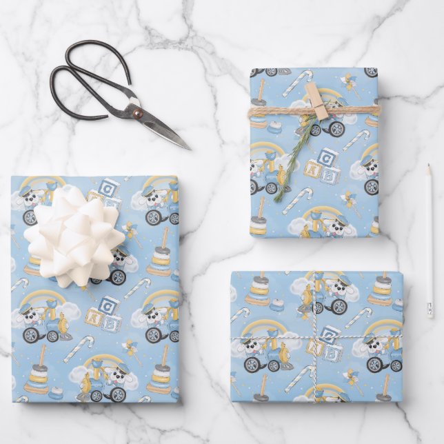 Cute Dog Baby Blue Toys for Boys  Wrapping Paper Sheet (Front)