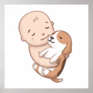Cute Dog & Baby Illustration Poster