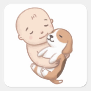 Cute Dog & Baby Illustration Square Sticker