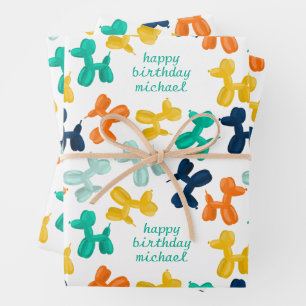 Cute Dog Balloon Pattern Kids Birthday  Wrapping Paper Sheet