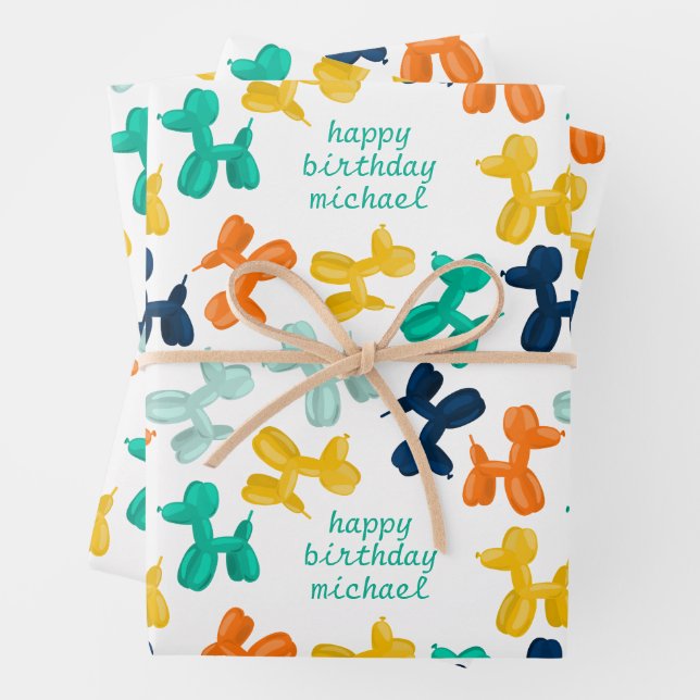 Cute Dog Balloon Pattern Kids Birthday  Wrapping Paper Sheet (In situ)