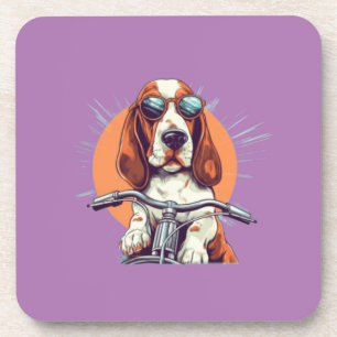 Cute dog biker in the sunset coaster