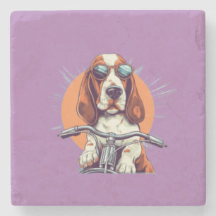 Cute dog biker in the sunset stone coaster