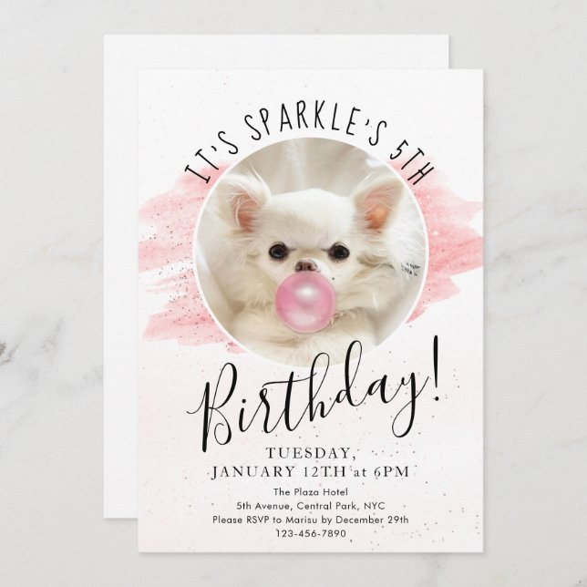 Cute Dog Birthday Party | Sparkle The Tiny Chi  Invitation (Front/Back)