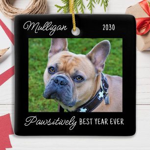 Cute Dog Black Quarantine Christmas Pet Photo Ceramic Ornament