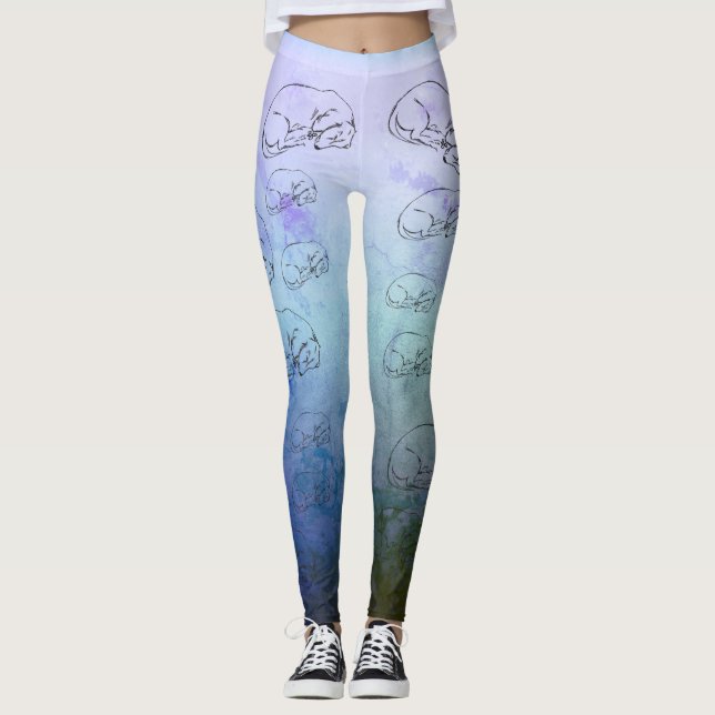 Cute Dog, Blue All-Over-Print Leggings (Front)