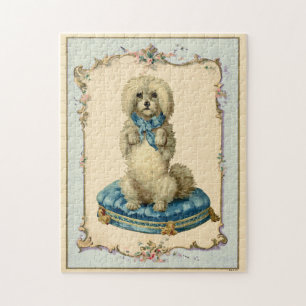 Cute Dog Blue Cushion Vintage Reproduction Jigsaw Puzzle