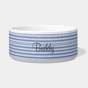 Cute Dog Bowl Blue & White Stripe