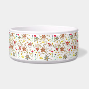 Cute Dog Bowl Bright Vivid Colourful Flowers