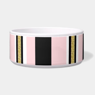 Cute Dog Bowl Pink & White Gold Black Stripe