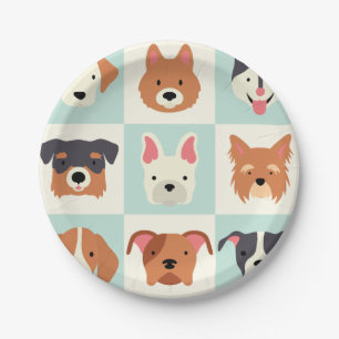 Cute dog breed light blue pattern paper plate