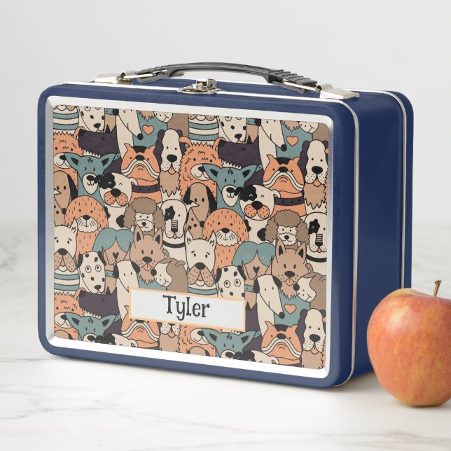 Cute Dog Breed Personalised  Metal Lunch Box (In Situ)