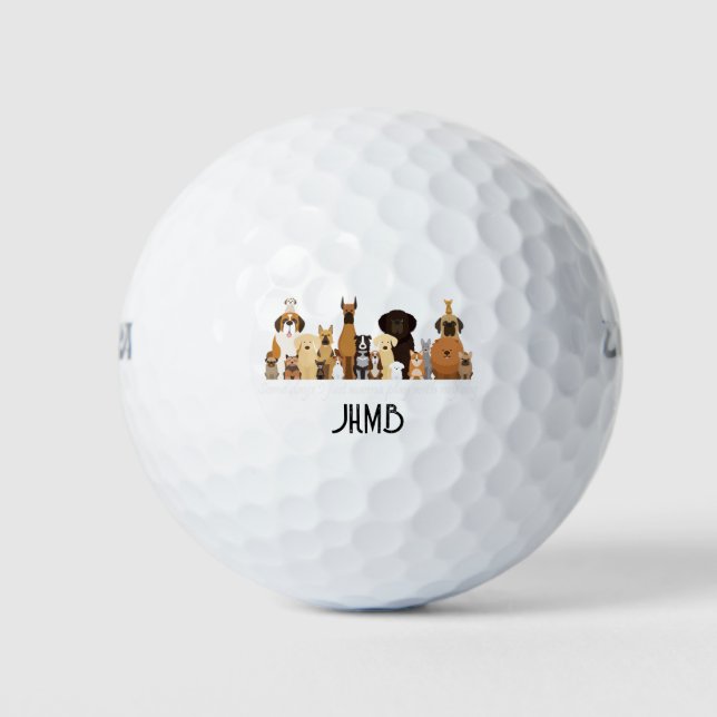 Cute Dog Breeds Animal Monogram Art Golf Balls (Front)