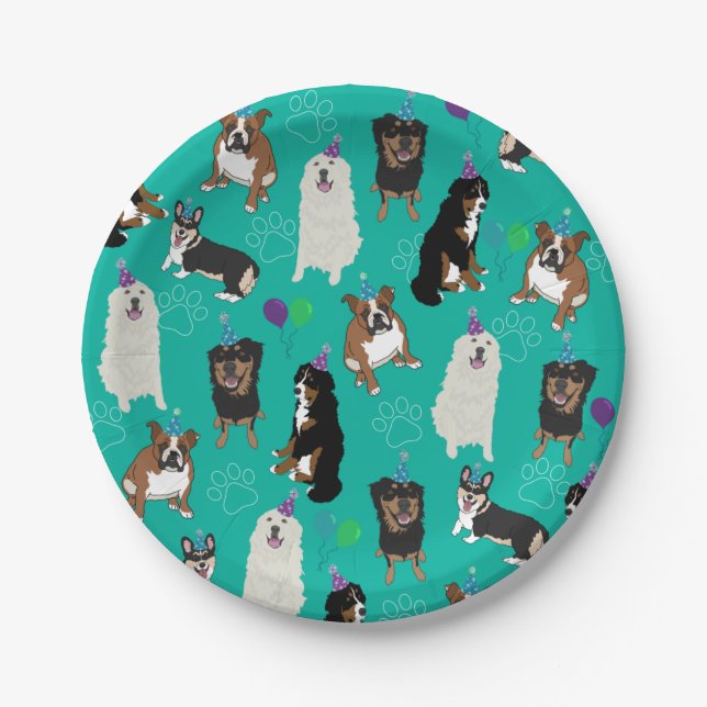 Cute Dog Breeds Birthday Paper Plate (Front)