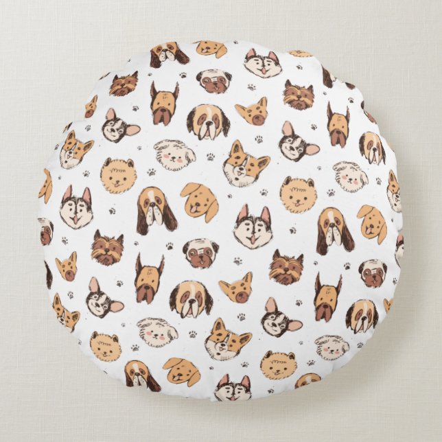 Cute Dog Breeds Pattern  Round Cushion (Front)