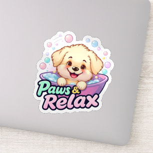 "Cute Dog Bubble Bath Paws Relax Sticker"
