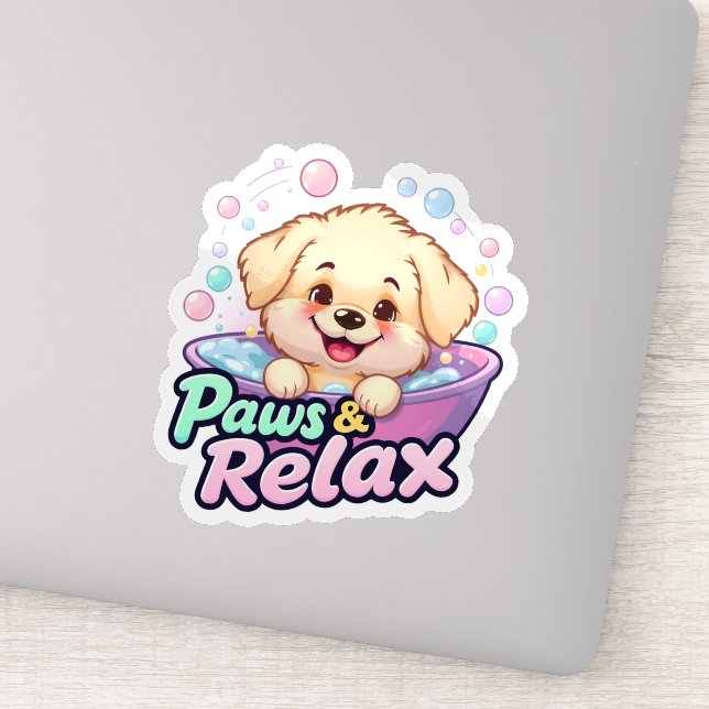 "Cute Dog Bubble Bath Paws Relax Sticker" (Detail)