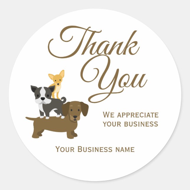Cute Dog Business Thank You  Classic Round Sticker (Front)