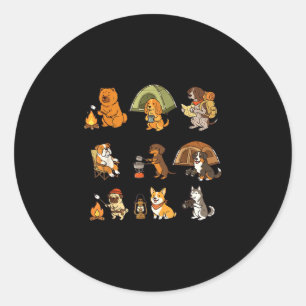 Cute dog camping adventure outdoor cartoon design  classic round sticker