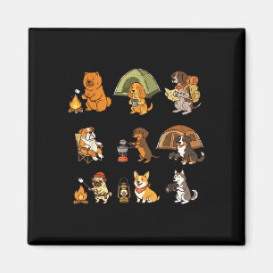 Cute dog camping adventure outdoor cartoon design magnet