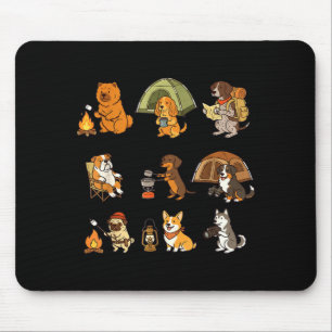 Cute dog camping adventure outdoor cartoon design mouse pad