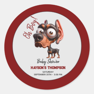 Cute Dog Caricatures Baby Shower for Boy Classic Round Sticker