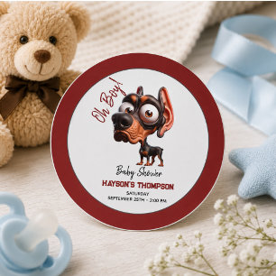 Cute Dog Caricatures Baby Shower for Boy Classic Round Sticker
