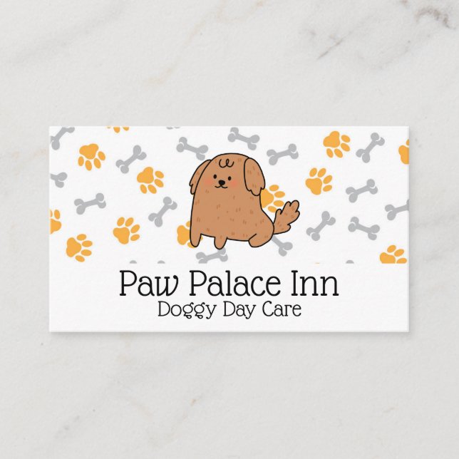 Cute Dog Cartoon | Paws and Bones Pattern Business Card (Front)