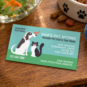 Cute Dog Cat and Bird Animal Lover's Pet Sitting Business Card
