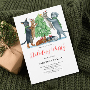 Cute Dog Cat Christmas Holiday Party Invitation