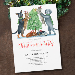 Cute Dog Cat Christmas Party Invitation