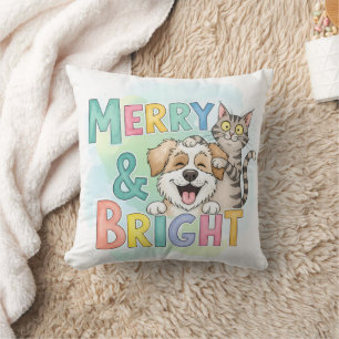 Cute Dog & Cat Merry & Bright Cushion