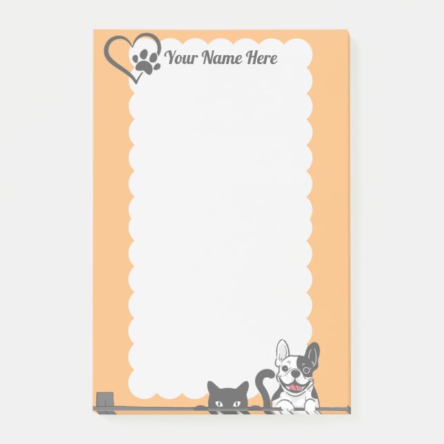 Cute Dog Cat Paw Heart Orange Post-it Notes (Front)