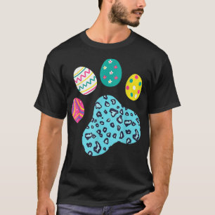 Cute Dog Cat Paw Leopard Print Easter Eggs Pet Paw T-Shirt