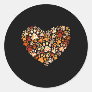 Cute Dog Cat Paw Print Pumpkin Autumn Leaf Fall Th Classic Round Sticker
