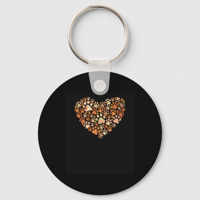 Cute-dog-cat-paw-print-pumpkin-autumn-leaf-fall-th Key Ring (Front)