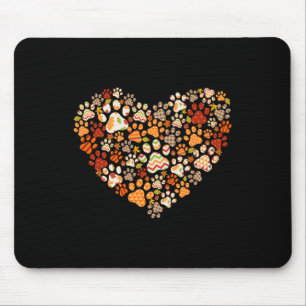 Cute Dog Cat Paw Print Pumpkin Autumn Leaf Fall Th Mouse Pad