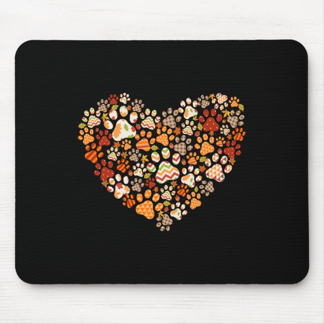 Cute Dog Cat Paw Print Pumpkin Autumn Leaf Fall Th Mouse Pad (Front)