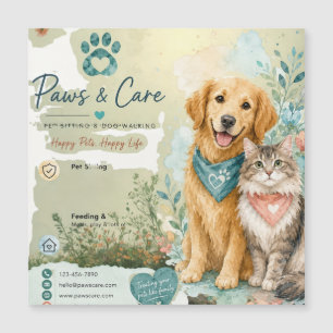 Cute Dog & Cat Pet Sitter Dog Walker Megnetic Card