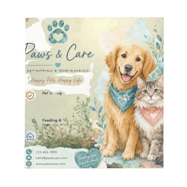 Cute Dog & Cat Pet Sitter Dog Walker Notepad (Front)