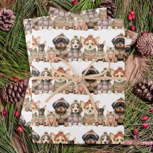 Cute Dog Cat Pets Knitted Sweaters Christmas Wrapping Paper Sheet
